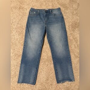 Crown And Ivy High Rise Vintage Straight Size 10 Petite Raw Hem Light Wash Jeans
